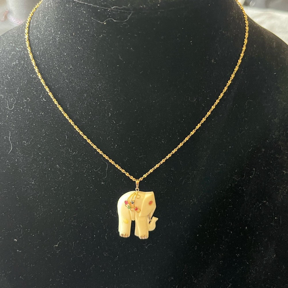 Gold Elephant Pendant Necklace, Monet